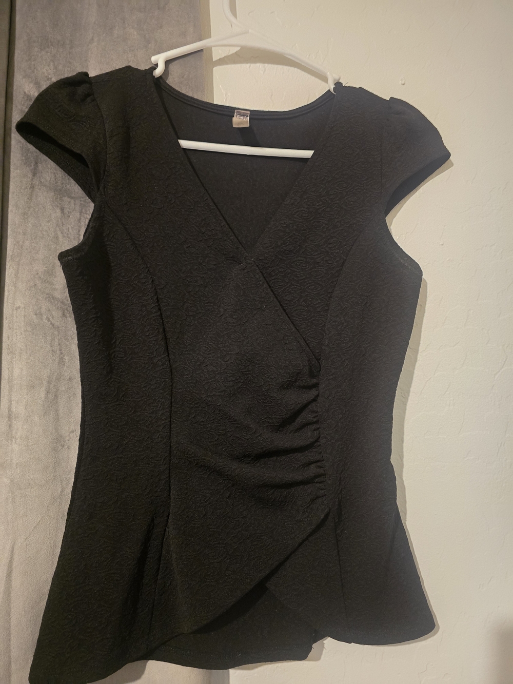 Black Ruched Wrap Blouse Like New